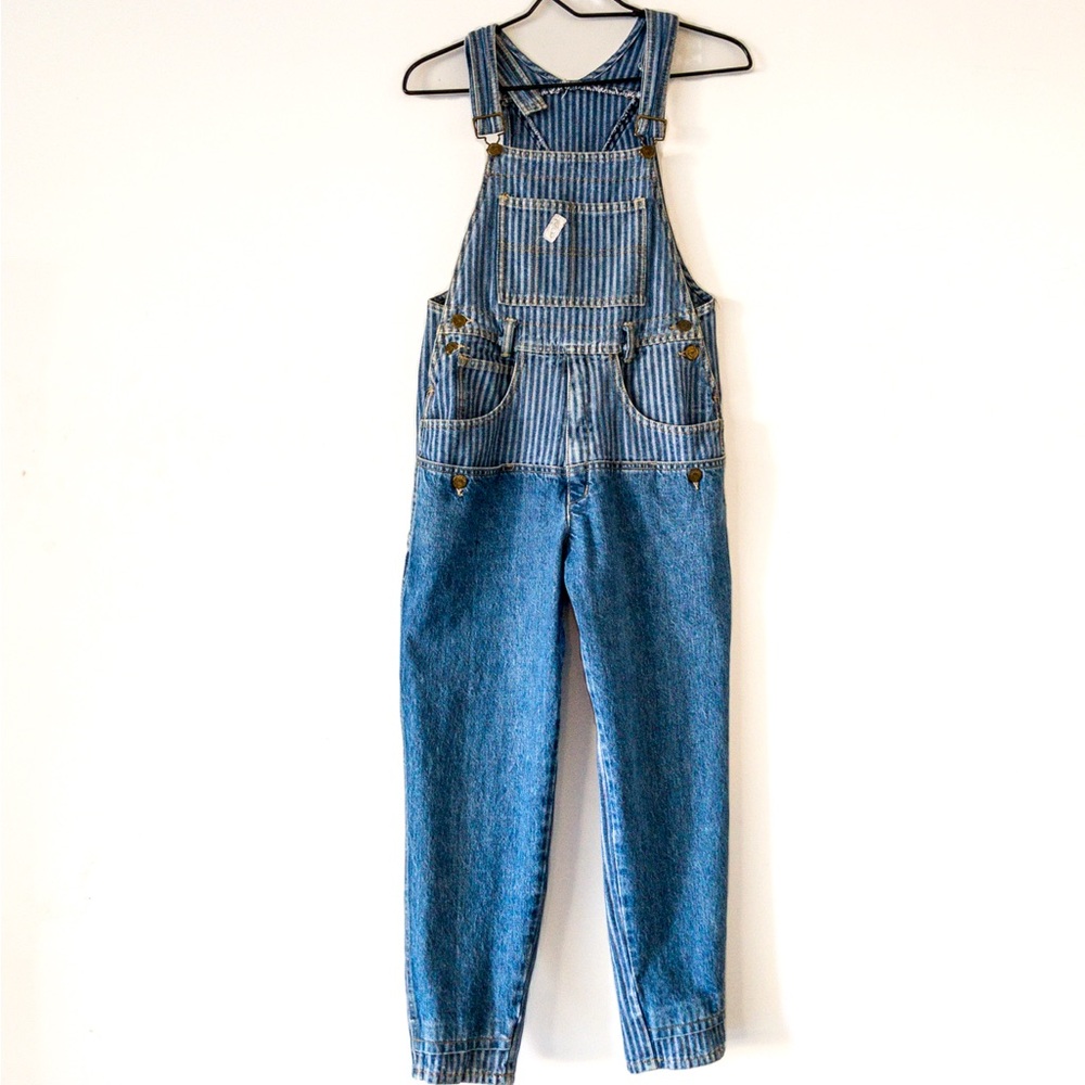 Vintage Guess Blue Striped Denim Women's Overalls
